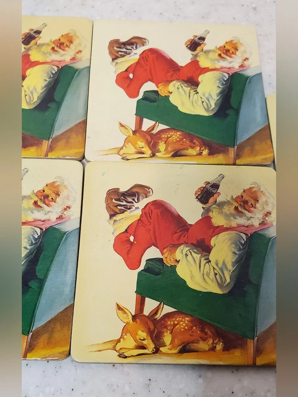 Vintage 2000 Coca Cola Santa Cork Coasters Set of 7 Coke Christmas Y2K 3.25